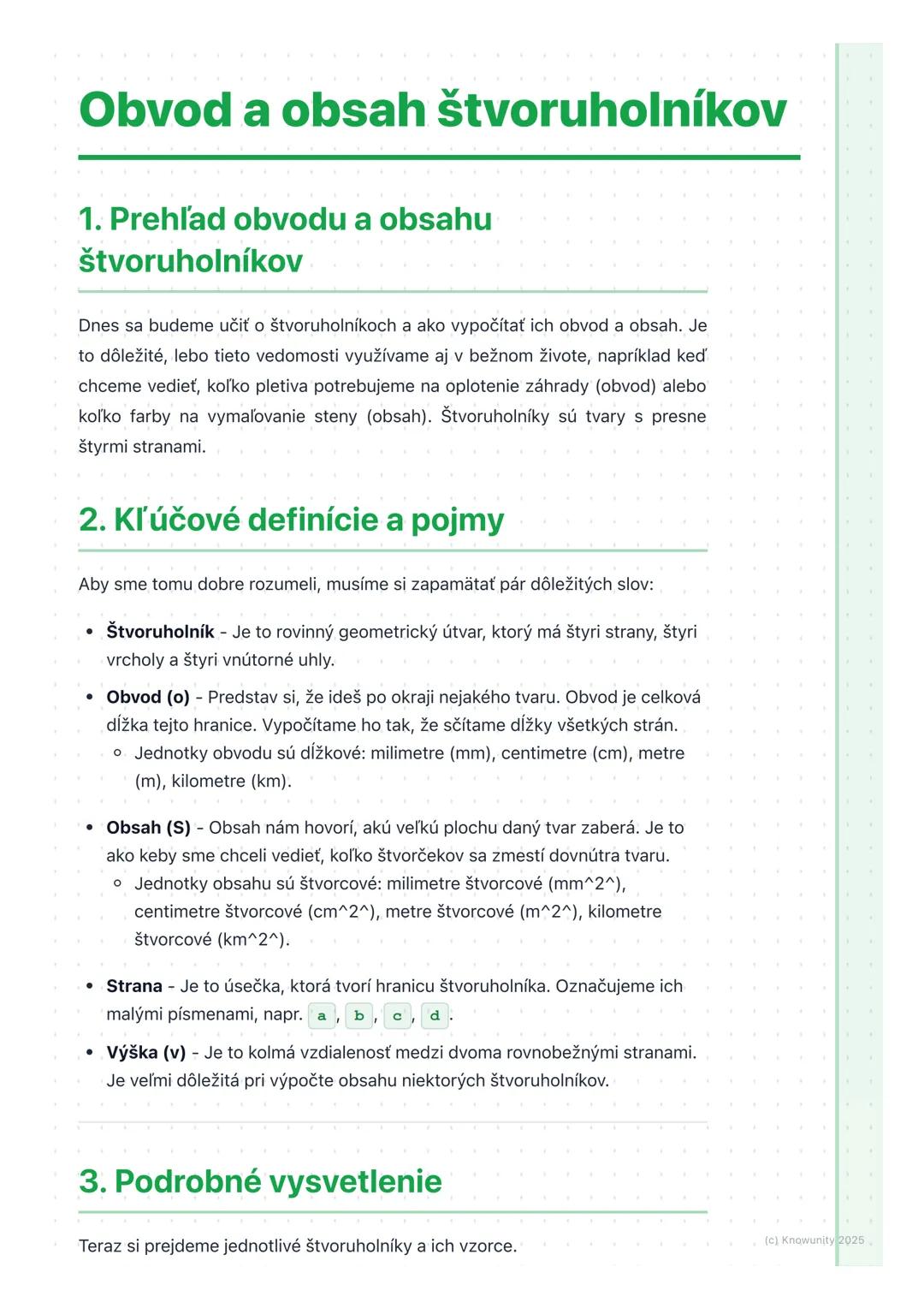 Výpočet obvodu a obsahu štvoruholníkov