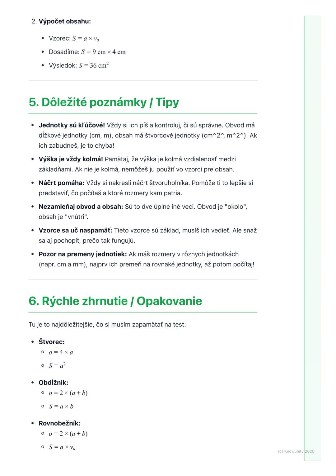 # Obvod a obsah štvoruholníkov

1. Prehľad obvodu a obsahu
štvoruholníkov

Dnes sa budeme učiť o štvoruholníkoch a ako vypočítať ich obvod a