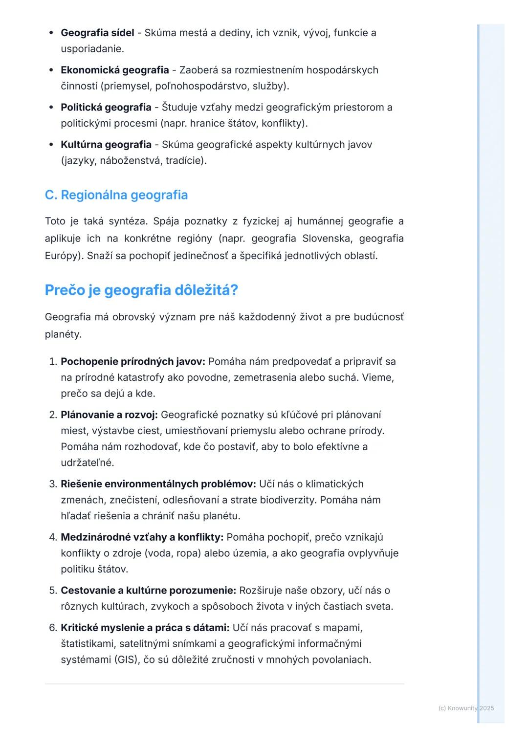 # Predmet geografie a jej
význam

1. Prehľad a úvod

Geografia je pre mňa fascinujúci predmet, lebo nám pomáha pochopiť svet
okolo nás od ob