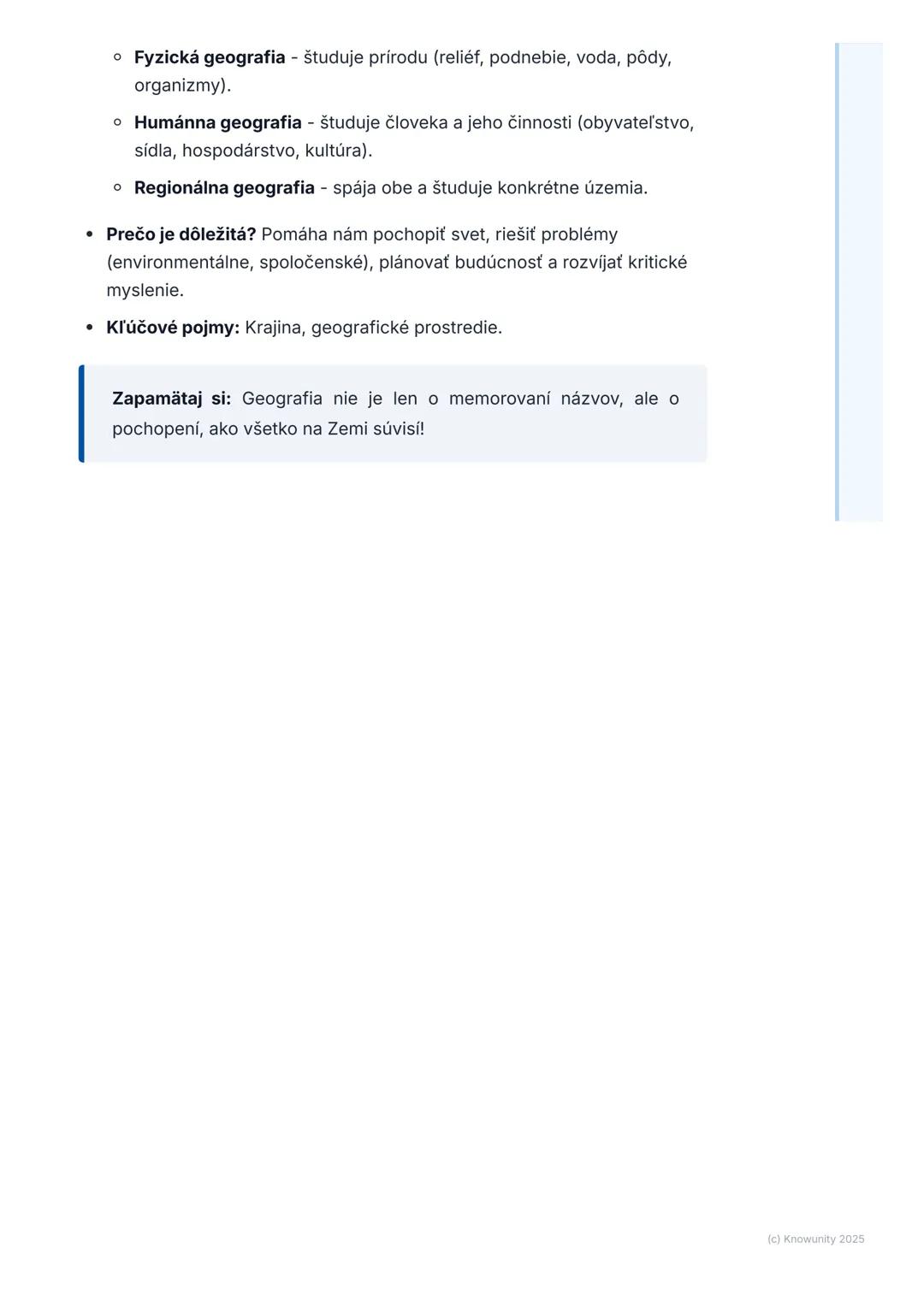 # Predmet geografie a jej
význam

1. Prehľad a úvod

Geografia je pre mňa fascinujúci predmet, lebo nám pomáha pochopiť svet
okolo nás od ob