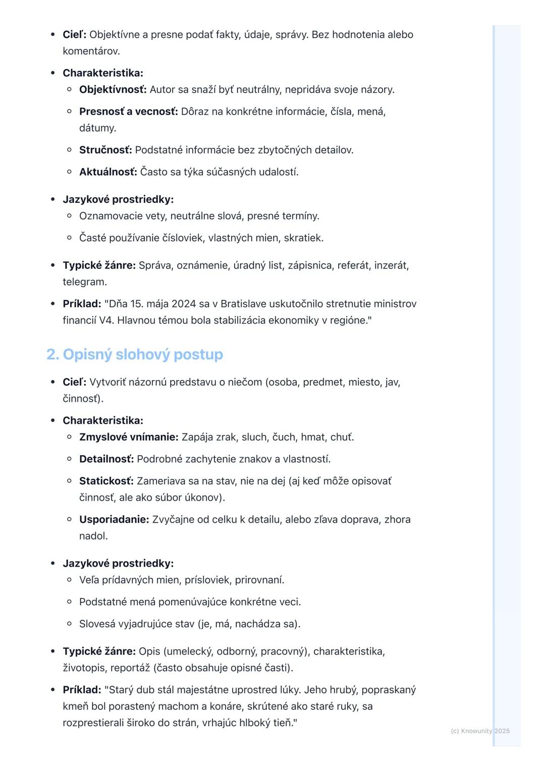 # Slohové postupy a ich využitie

## Prehľad a úvod

Slohové postupy sú základné spôsoby, akými usporadúvame a spracúvame
informácie v texte