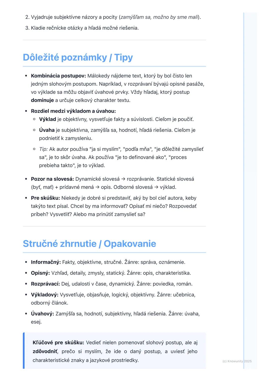 # Slohové postupy a ich využitie

## Prehľad a úvod

Slohové postupy sú základné spôsoby, akými usporadúvame a spracúvame
informácie v texte