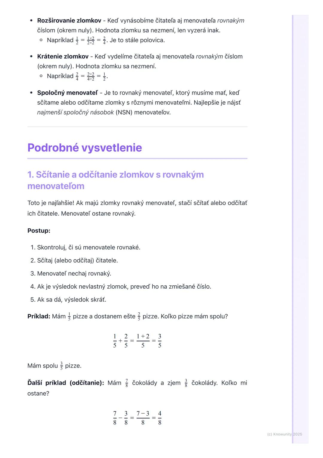 # Sčítanie a odčítanie zlomkov

Prehľad

Ahojte! Dnes si zopakujeme, ako sčítame a odčítame zlomky. Je to dôležité,
lebo zlomky sú všade oko