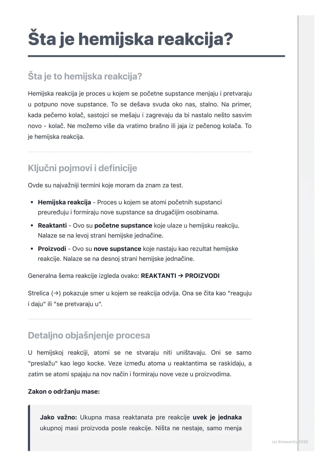 # Šta je hemijska reakcija?

Šta je to hemijska reakcija?

Hemijska reakcija je proces u kojem se početne supstance menjaju i pretvaraju
u p