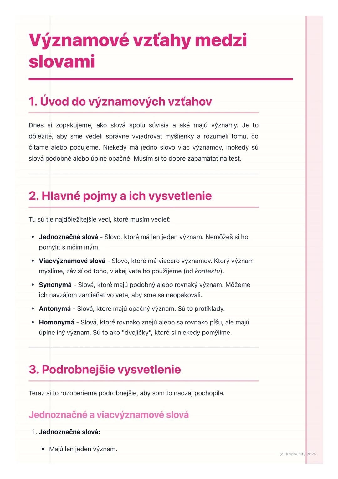 Význam a použitie slov - Synonymá, antonymá a homonymá