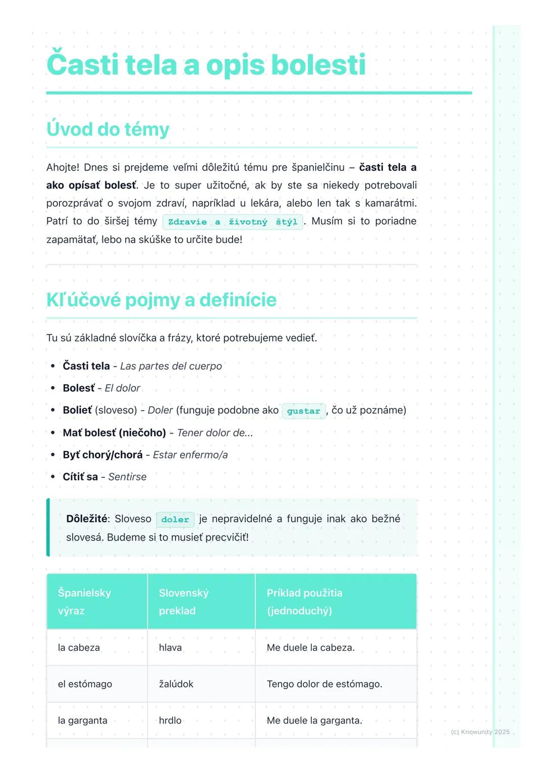 # Časti tela a opis bolesti

## Úvod do témy

Ahojte! Dnes si prejdeme veľmi dôležitú tému pre španielčinu - časti tela a
ako opísať bolesť.
