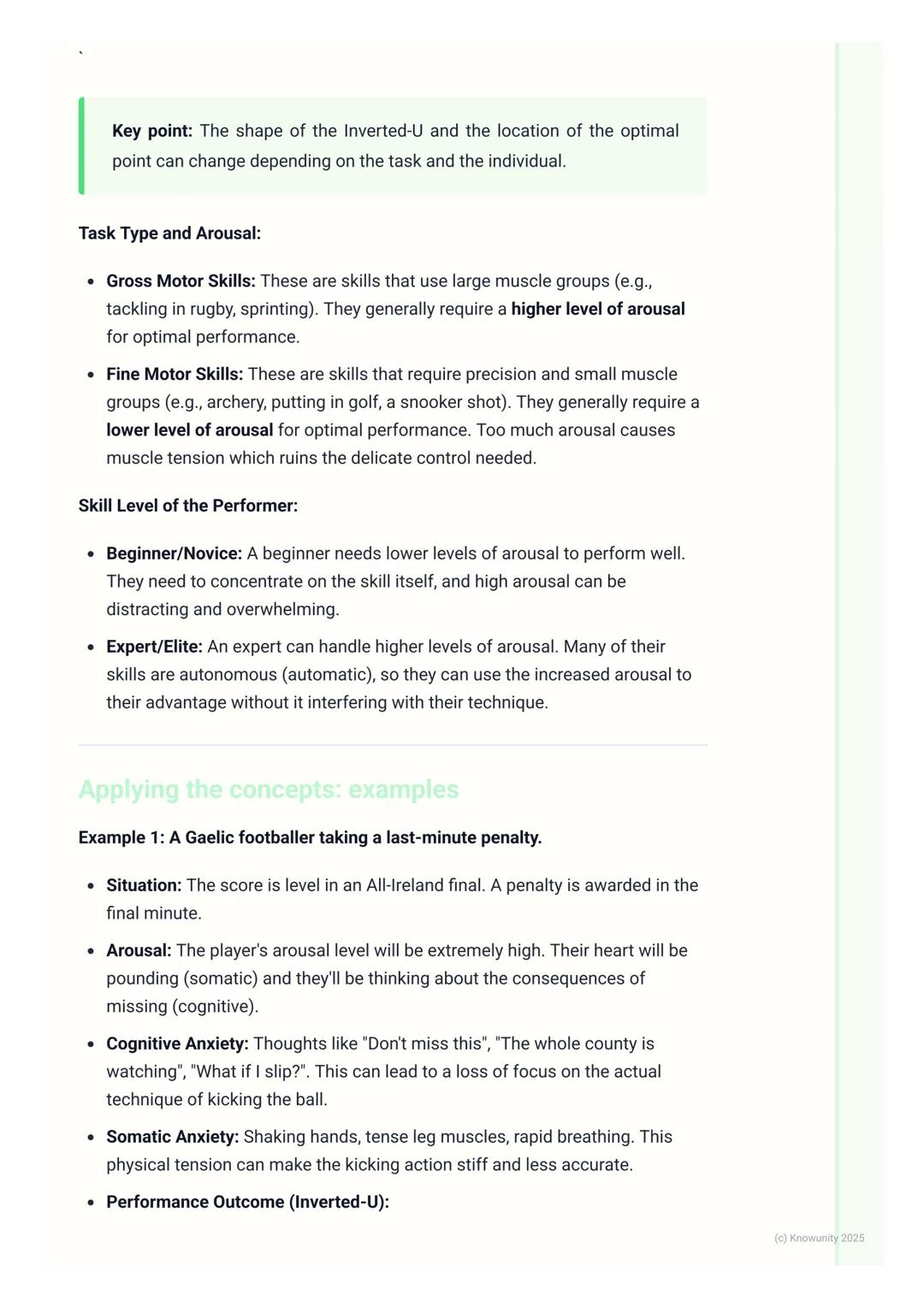 # Arousal and Anxiety

Introduction to arousal and anxiety

This section looks at how our psychological state affects our performance in
spo