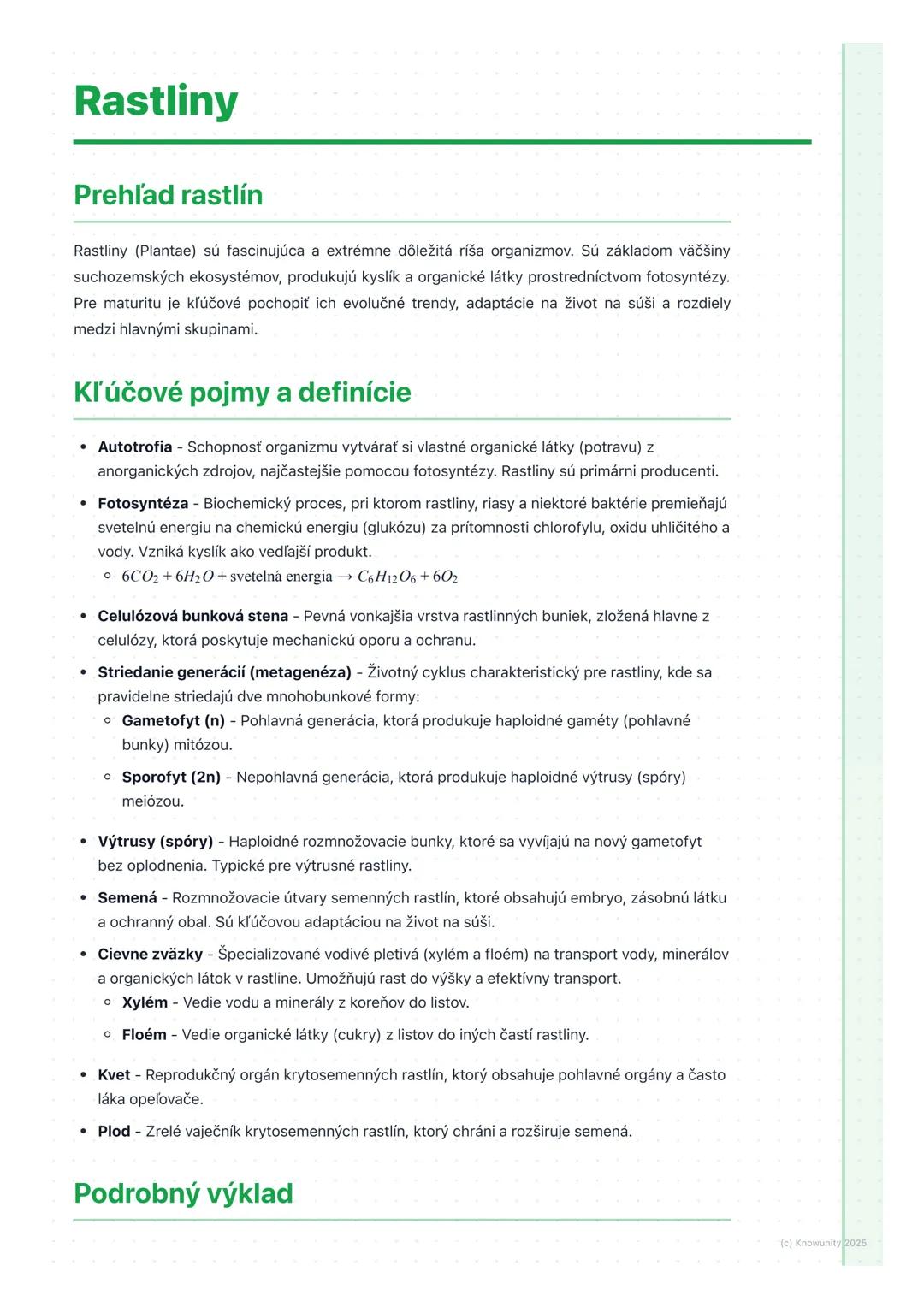 # Rastliny

## Prehľad rastlín

Rastliny (Plantae) sú fascinujúca a extrémne dôležitá ríša organizmov. Sú základom väčšiny
suchozemských eko