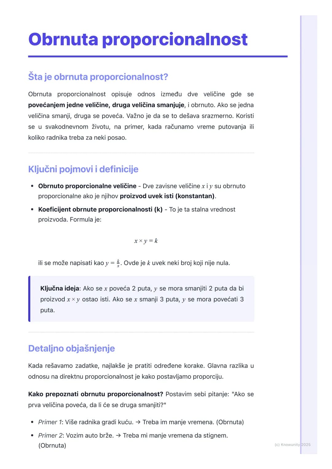 # Obrnuta proporcionalnost

## Šta je obrnuta proporcionalnost?

Obrnuta proporcionalnost opisuje odnos između dve veličine gde se
povećanje
