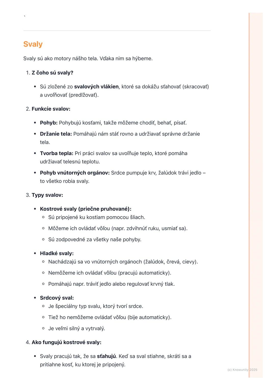 # Pohybová sústava (kosti a
svaly)

Prehľad / Úvod

Pohybová sústava je veľmi dôležitá časť nášho tela. Je to vlastne taký náš
vnútorný "str