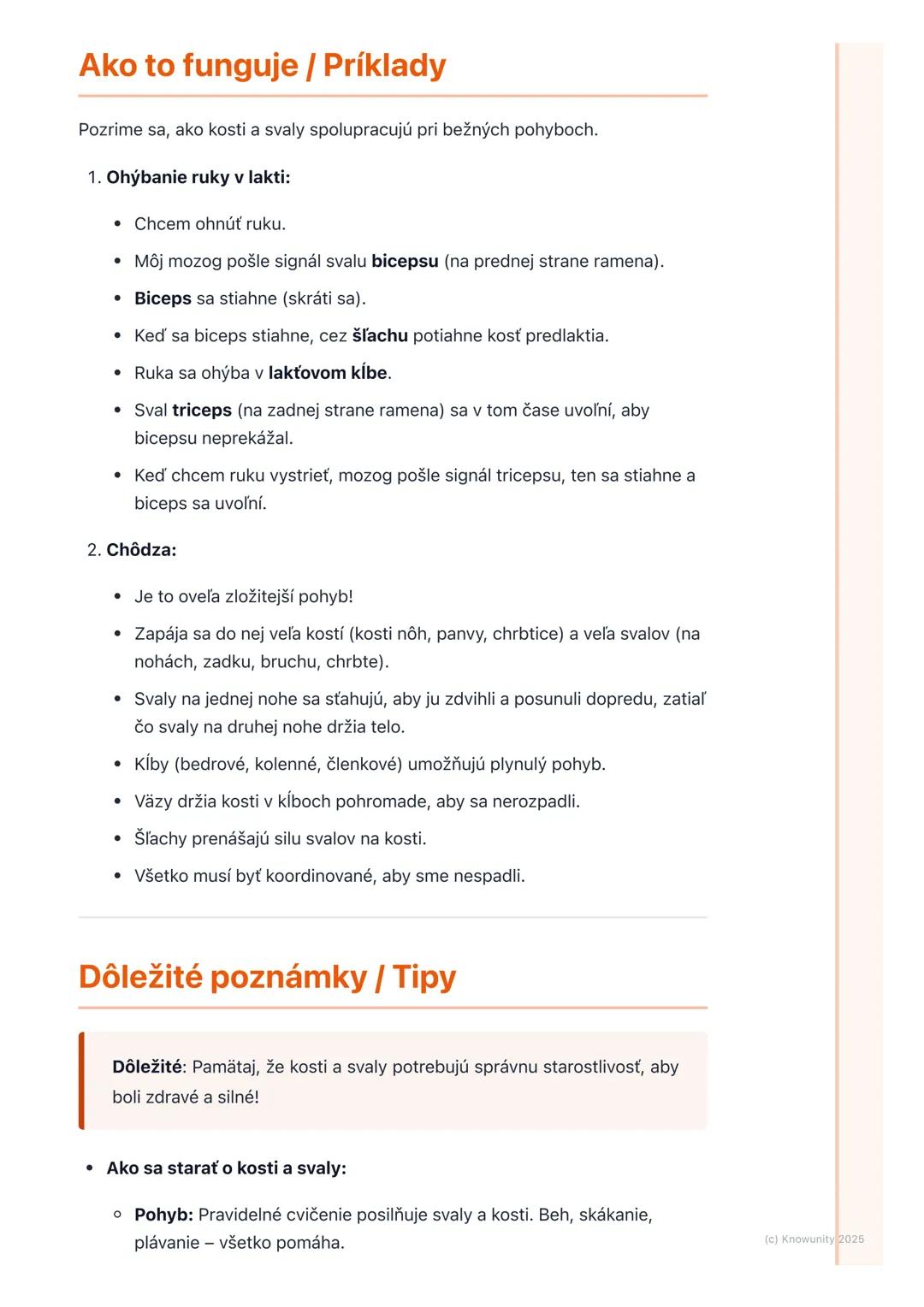 # Pohybová sústava (kosti a
svaly)

Prehľad / Úvod

Pohybová sústava je veľmi dôležitá časť nášho tela. Je to vlastne taký náš
vnútorný "str