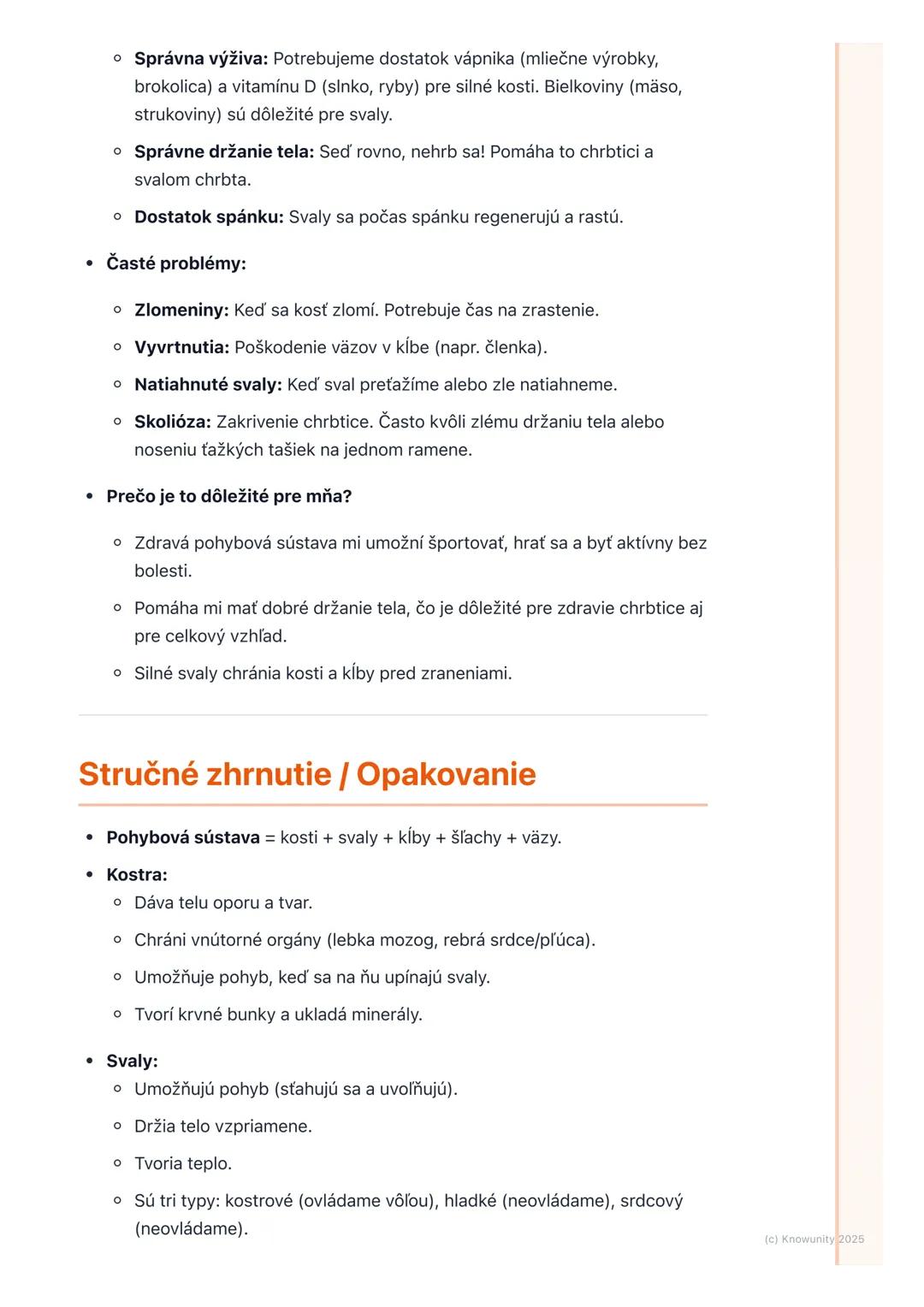# Pohybová sústava (kosti a
svaly)

Prehľad / Úvod

Pohybová sústava je veľmi dôležitá časť nášho tela. Je to vlastne taký náš
vnútorný "str