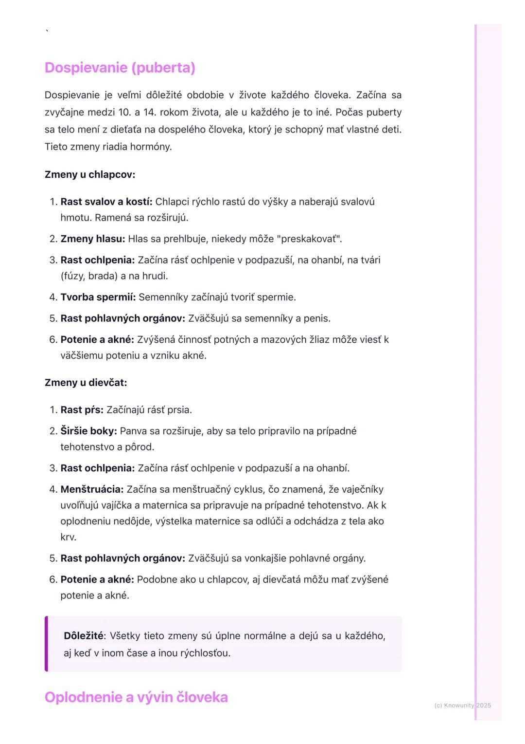 # Rozmnožovacia sústava a
vývin človeka

Prehľad

Dnes si píšem poznámky o tom, ako sa ľudia rozmnožujú a ako sa naše telo
mení, keď dospiev