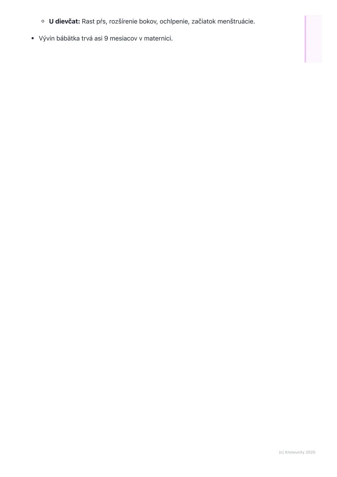 # Rozmnožovacia sústava a
vývin človeka

Prehľad

Dnes si píšem poznámky o tom, ako sa ľudia rozmnožujú a ako sa naše telo
mení, keď dospiev