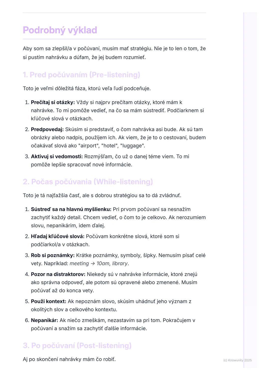 # Počúvanie (Listening)

Prehľad / Úvod

Počúvanie v angličtine je super dôležité, nielen na testy a maturitu, ale aj v
reálnom živote. Ide 