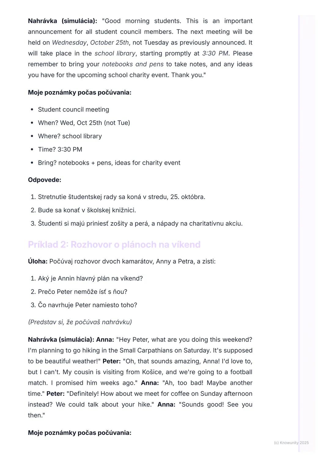 # Počúvanie (Listening)

Prehľad / Úvod

Počúvanie v angličtine je super dôležité, nielen na testy a maturitu, ale aj v
reálnom živote. Ide 