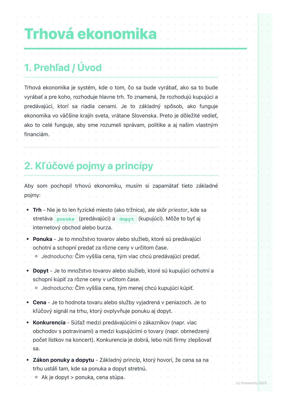 # Trhová ekonomika

1. Prehľad / Úvod

Trhová ekonomika je systém, kde o tom, čo sa bude vyrábať, ako sa to bude
vyrábať a pre koho, rozhodu