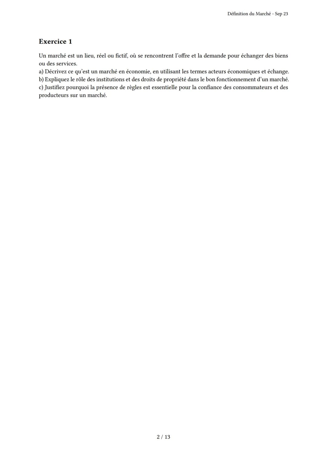 # Définition du Marché

Généré par Knowunity.fr - Sep 23

Description: Cet examen couvre la définition, les caractéristiques et les acteurs 