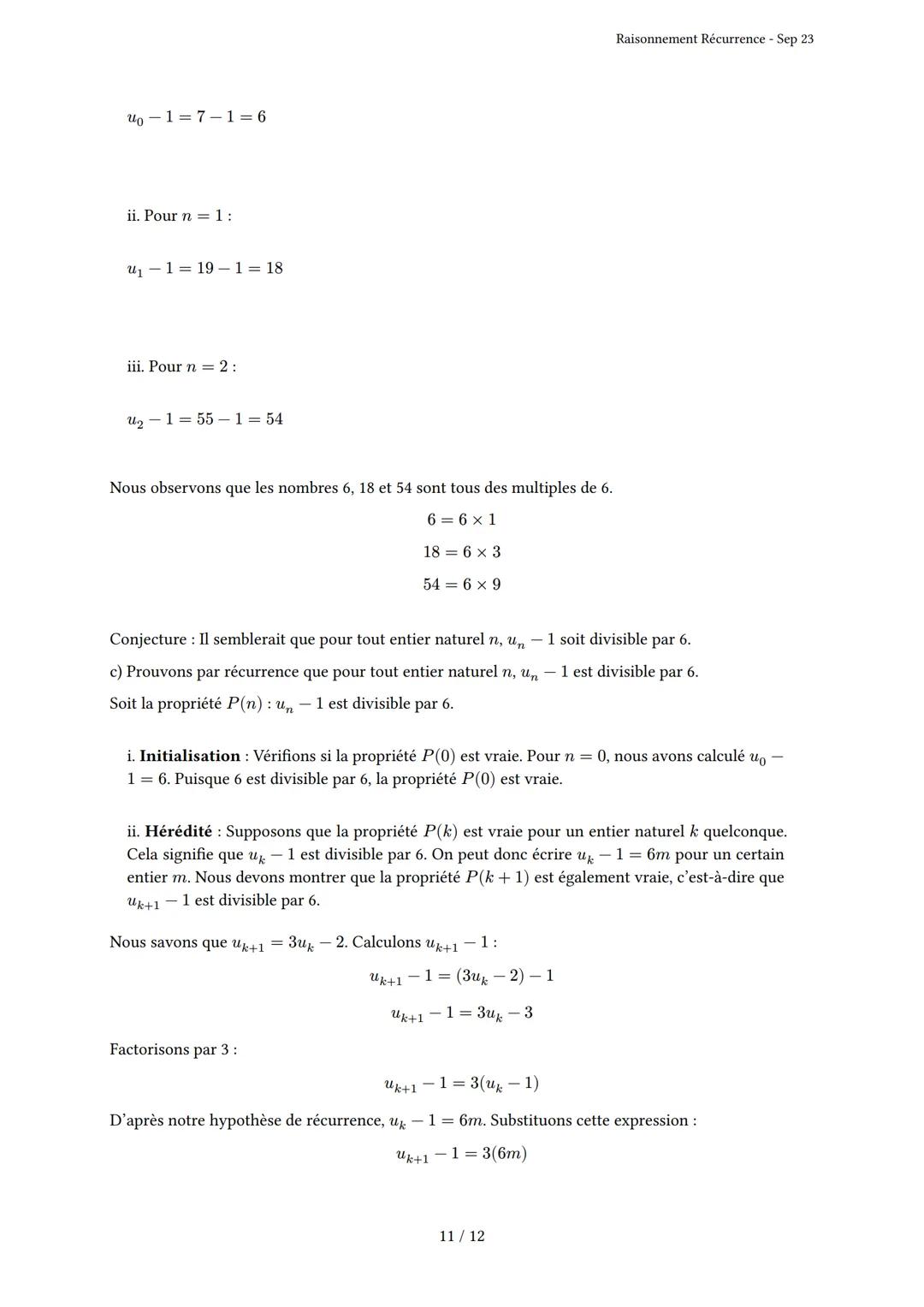 # Raisonnement Récurrence

Généré par Knowunity.fr - Sep 23

Description: Cet examen couvre le principe de récurrence, l'initialisation et l