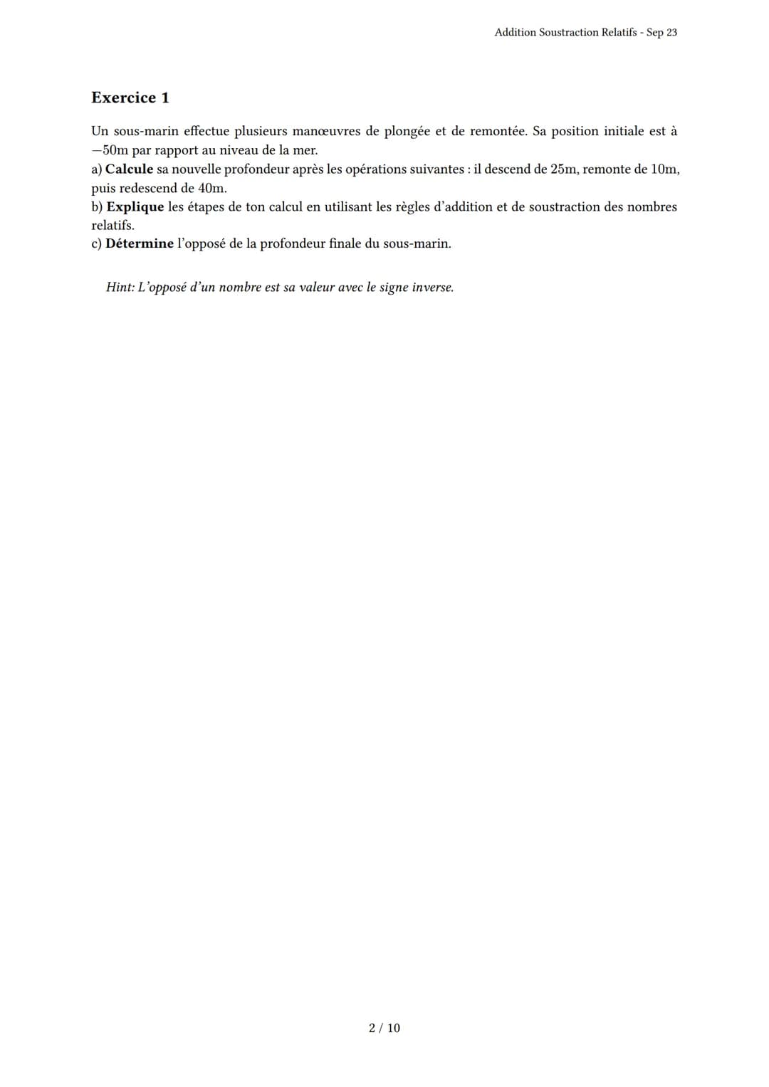 # Addition Soustraction Relatifs

Généré par Knowunity.fr - Sep 23

Description: Cet examen couvre l'addition et la soustraction des nombres