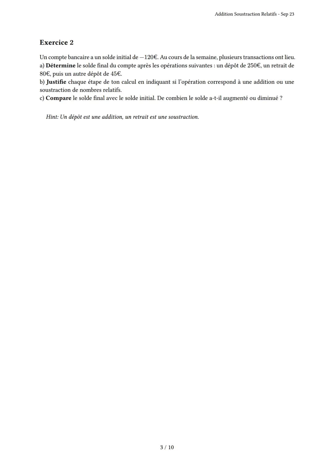 # Addition Soustraction Relatifs

Généré par Knowunity.fr - Sep 23

Description: Cet examen couvre l'addition et la soustraction des nombres