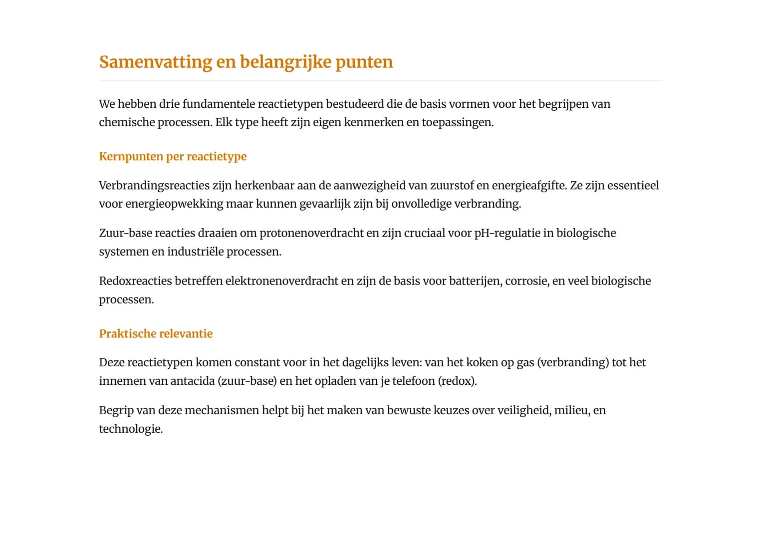 Chemische reacties en reactiemechanismen:
verbranding, zuur-base, redox
Overzicht van de drie belangrijkste reactietypen in de scheikunde
Sc