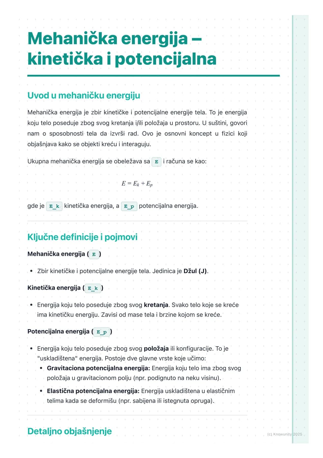 # Mehanička energija –
kinetička i potencijalna
Uvod u mehaničku energiju
Mehanička energija je zbir kinetičke i potencijalne energije tel