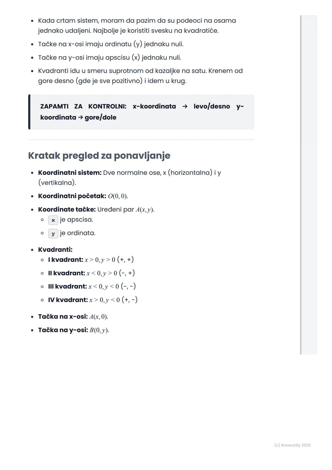 # Koordinatni sistem u ravni
Uvod u koordinatni sistem
Koordinatni sistem nam pomaže da tačno odredimo položaj bilo koje
tačke u ravni. To