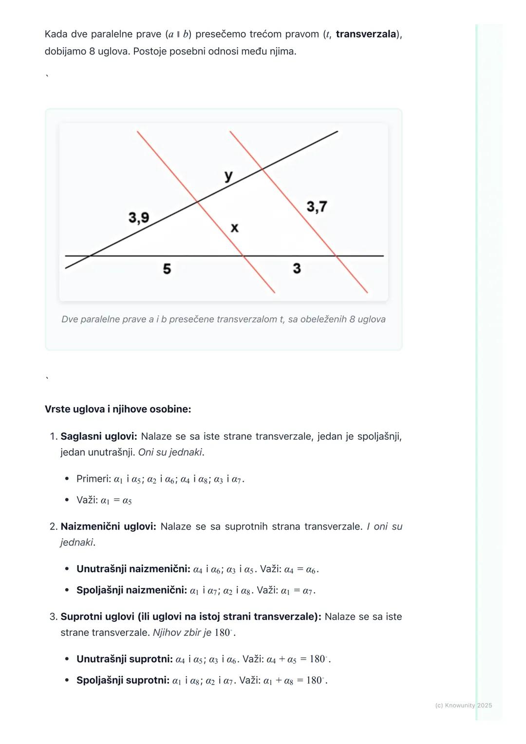 # Ugao
Uvod u uglove
Ugao je deo ravni ograničen sa dve poluprave koje imaju zajedničku početnu
tačku. Te poluprave se zovu kraci ugla, a