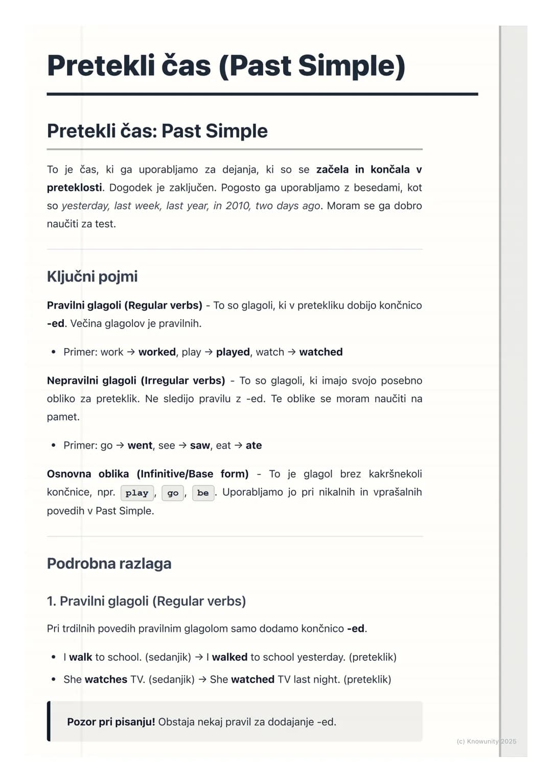 # Pretekli čas (Past Simple)
Pretekli čas: Past Simple
To je čas, ki ga uporabljamo za dejanja, ki so se začela in končala v
preteklosti.