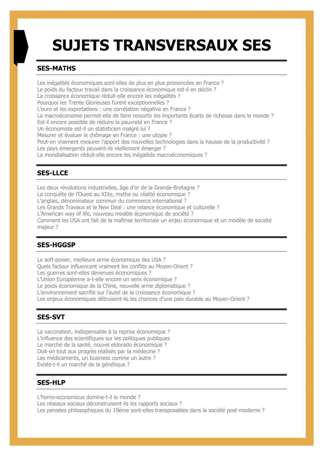# SUJETS TRANSVERSAUX SES
SES-MATHS
Les inégalités économiques sont-elles de plus en plus prononcées en France ?
Le poids du facteur trava