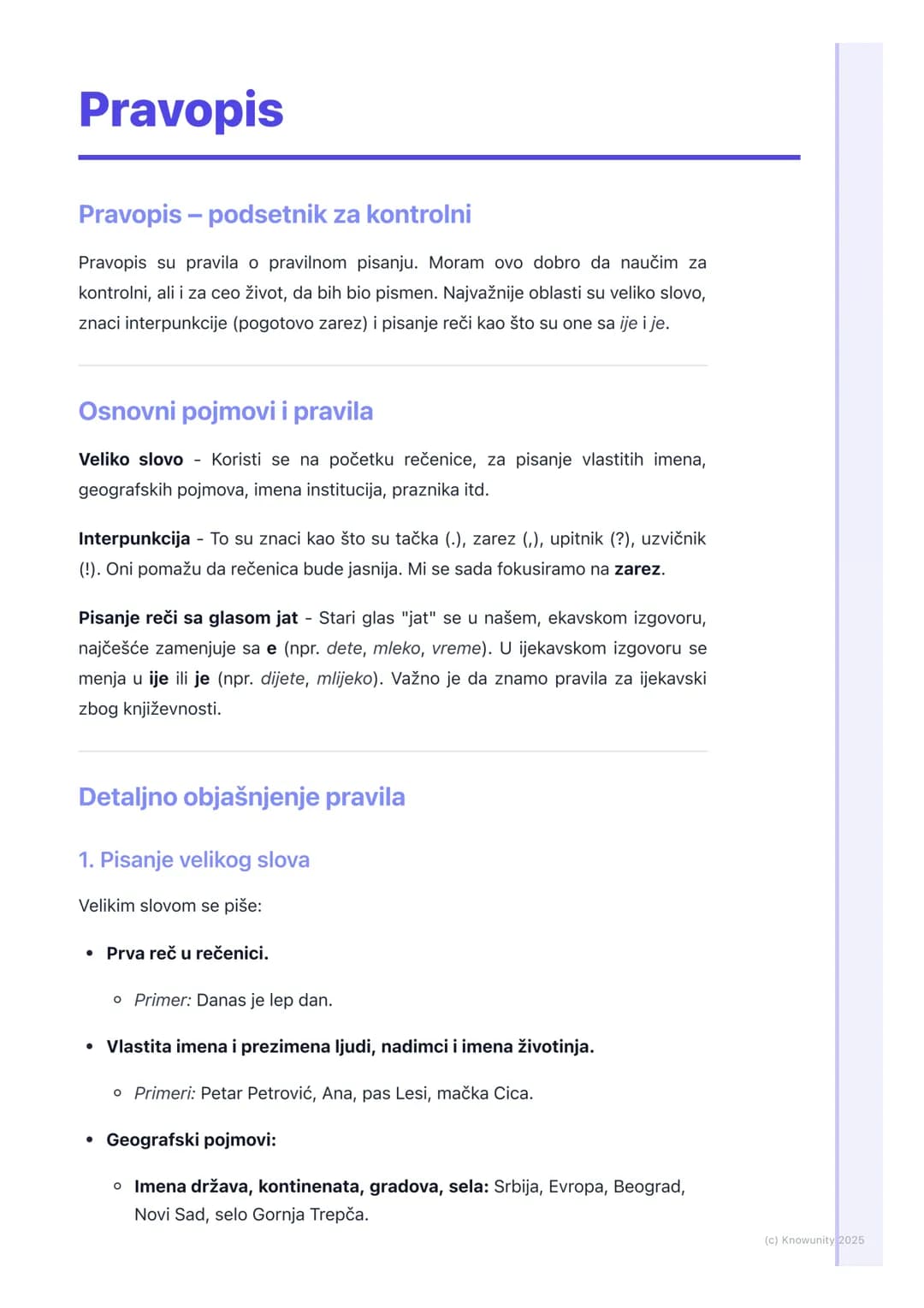# Pravopis
## Pravopis - podsetnik za kontrolni
Pravopis su pravila o pravilnom pisanju. Moram ovo dobro da naučim za
kontrolni, ali i za
