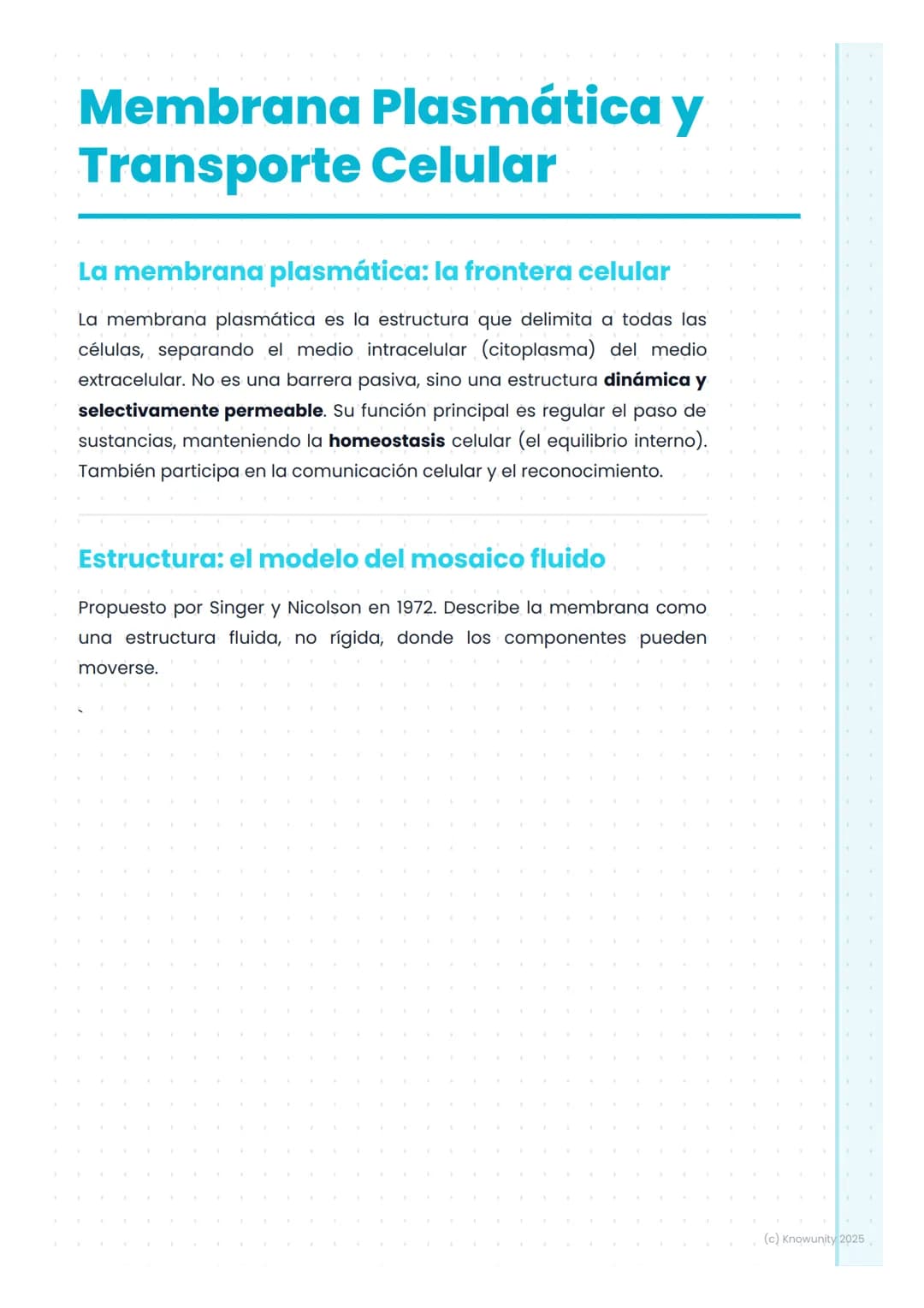 # Membrana Plasmática y
Transporte Celular
La membrana plasmática: la frontera celular
La membrana plasmática es la estructura que delimit