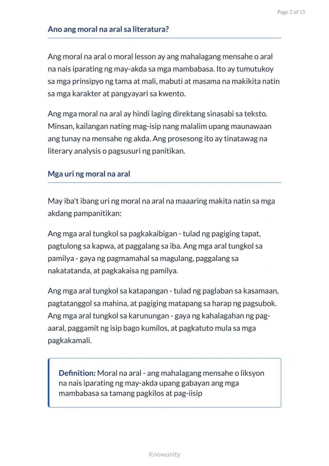 # Pagsusuri ng mga Aral sa Piling Akdang Pampanitikan
Pag-aaral kung paano hanapin at unawain ang mga moral na aral sa literatura
## Mga L