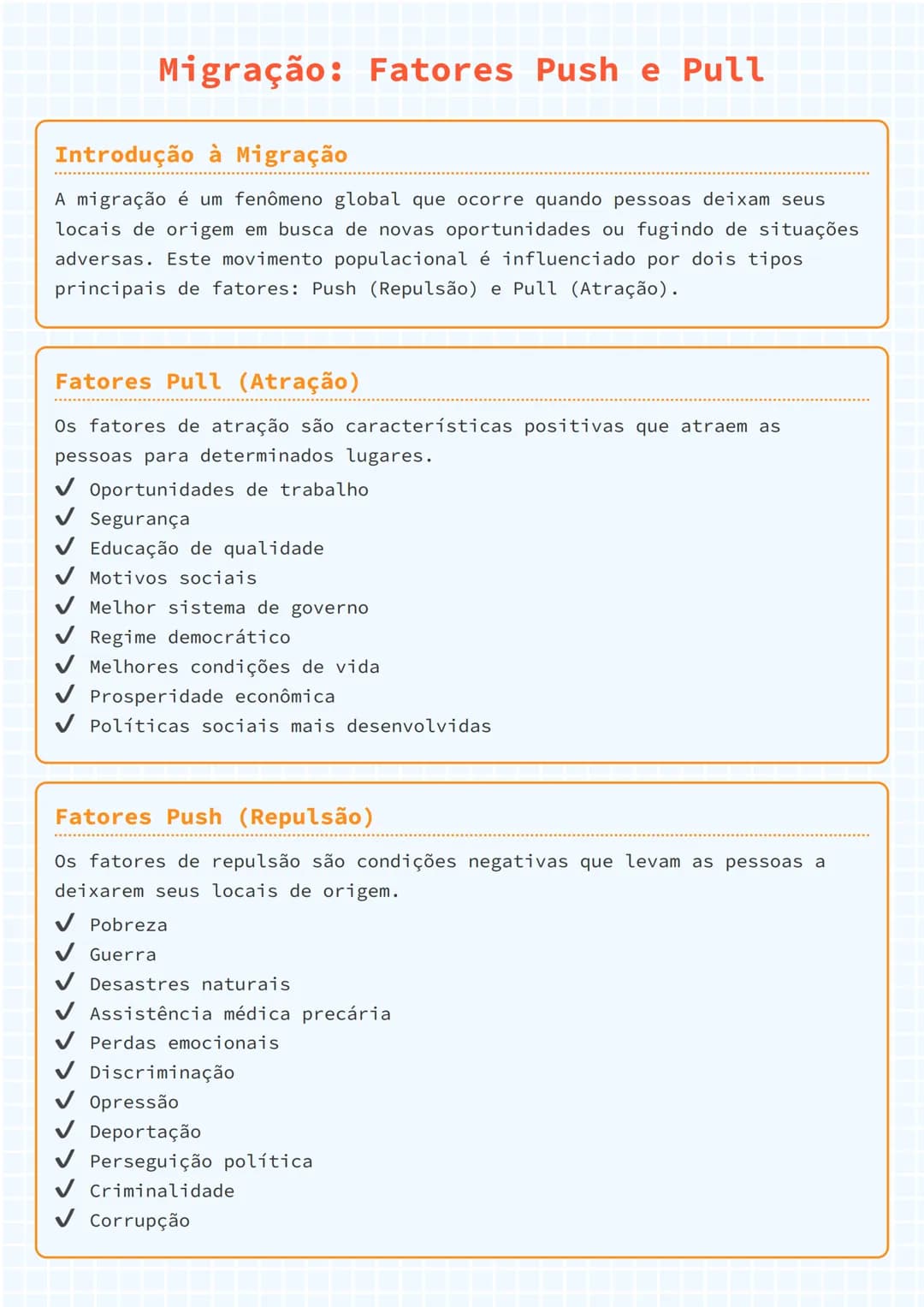 # Migração: Fatores Push e Pull
## Introdução à Migração
A migração é um fenômeno global que ocorre quando pessoas deixam seus
locais de o