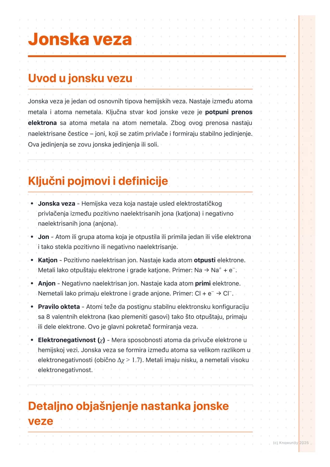 # Jonska veza
## Uvod u jonsku vezu
Jonska veza je jedan od osnovnih tipova hemijskih veza. Nastaje između atoma
metala i atoma nemetala.