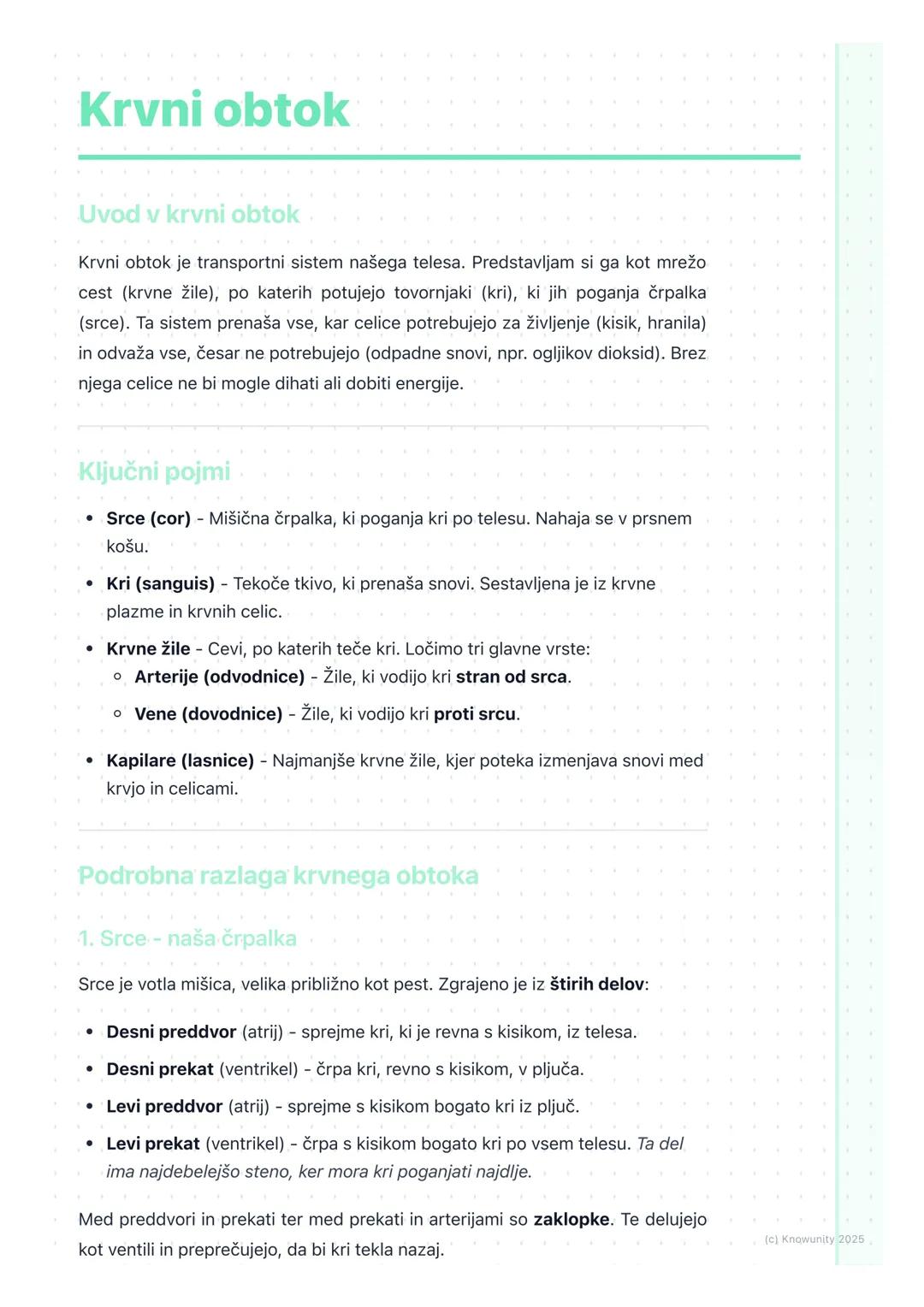 # Krvni obtok
Uvod v krvni obtok
Krvni obtok je transportni sistem našega telesa. Predstavljam si ga kot mrežo
cest (krvne žile), po kater