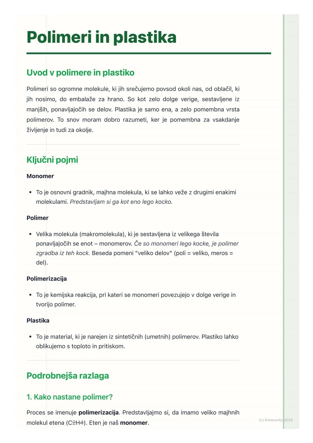 # Polimeri in plastika
Uvod v polimere in plastiko
Polimeri so ogromne molekule, ki jih srečujemo povsod okoli nas, od oblačil, ki
jih nos