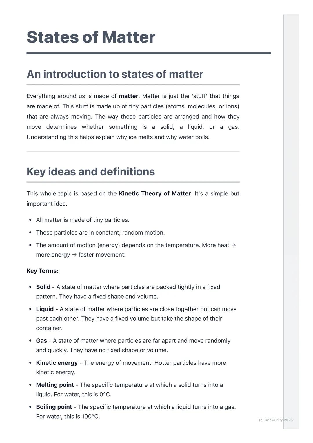 # States of Matter
## An introduction to states of matter
Everything around us is made of matter. Matter is just the 'stuff' that things
a