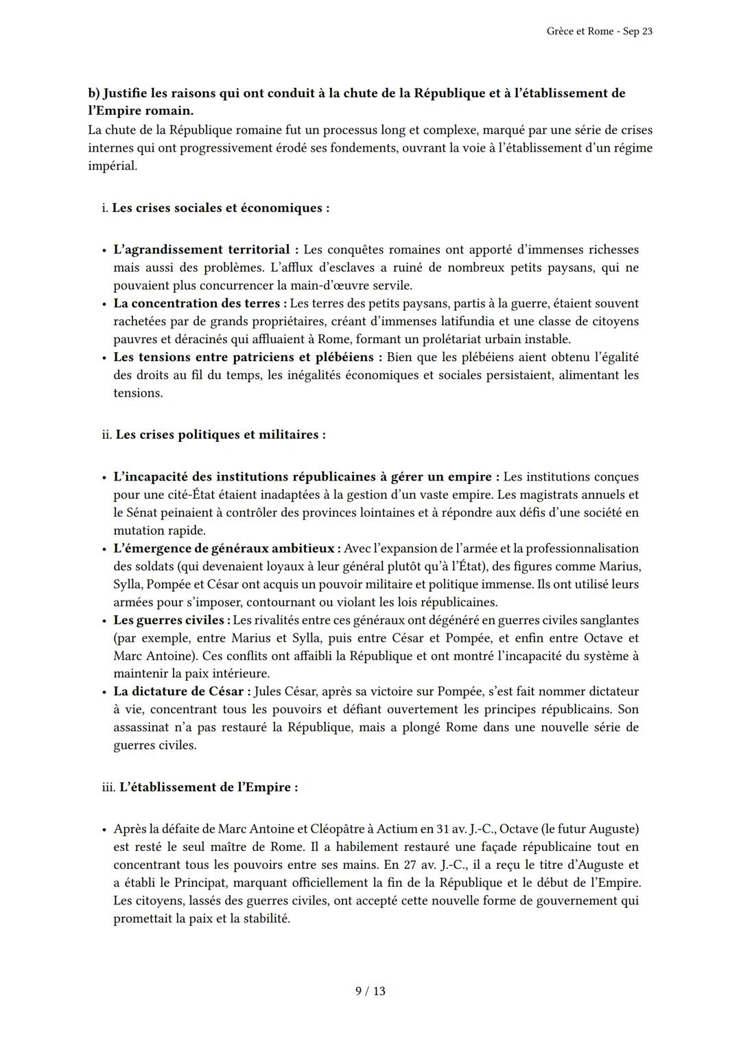 Grèce et Rome
Généré par Knowunity.fr - Sep 23
Description: Cet examen couvre les civilisations grecque et romaine antiques.
Bonne chance